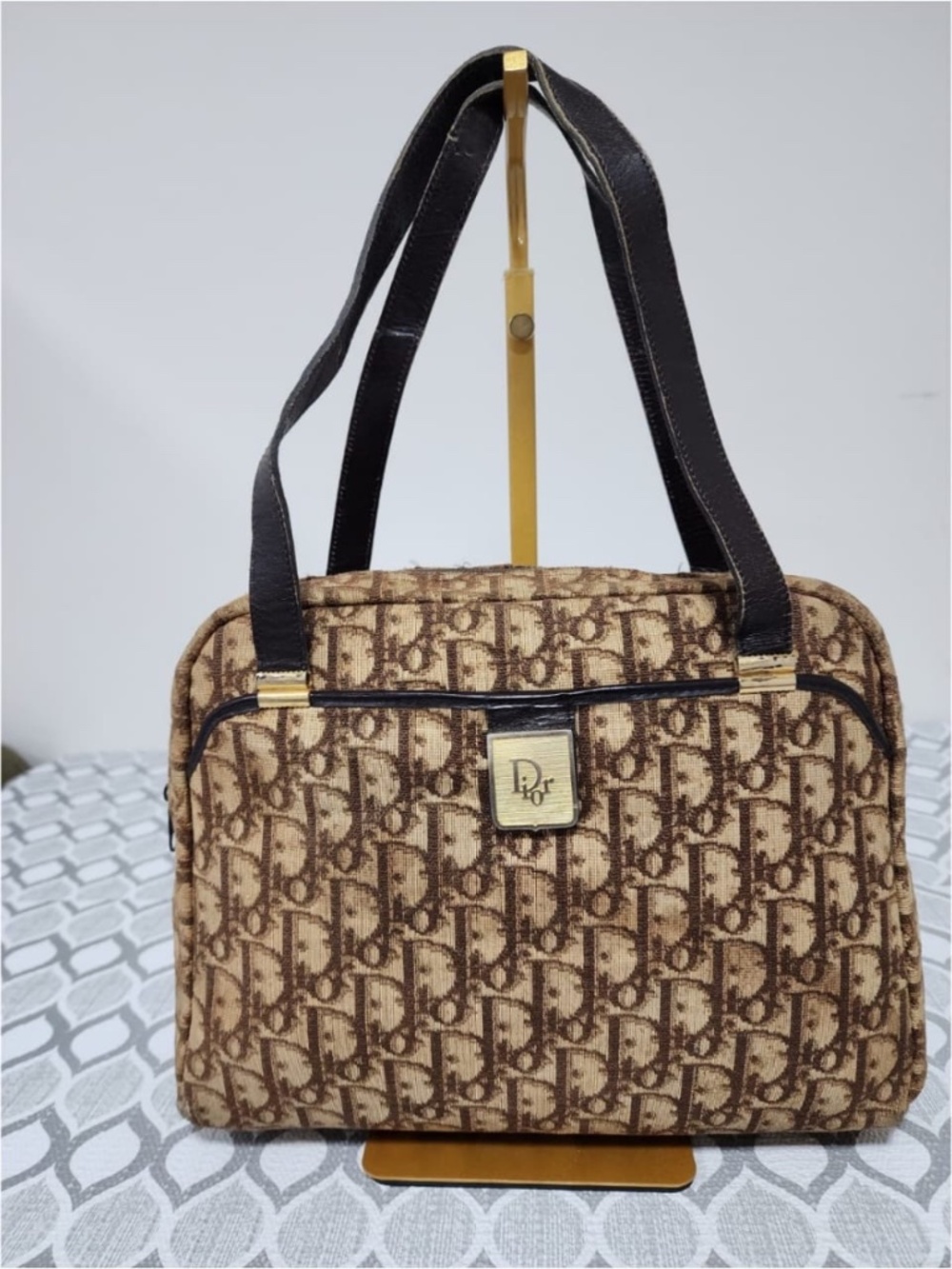 Authentic Christian Dior Vintage Oblique Canvas Shoulder Bag Brown/Beige